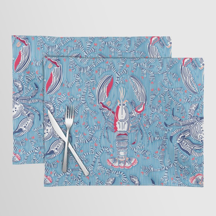 Lobster and crab coastal nostalgia summer blue Placemat Gallery Image 1