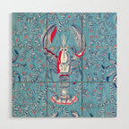 Lobster and crab coastal nostalgia summer blue Wood Wall Art Gallery Image 1