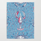 Lobster and crab coastal nostalgia summer blue Poster Gallery Image 4