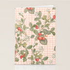 Vintage wild strawberries on cottage pink gingham pattern Stationery Card Gallery Image 2