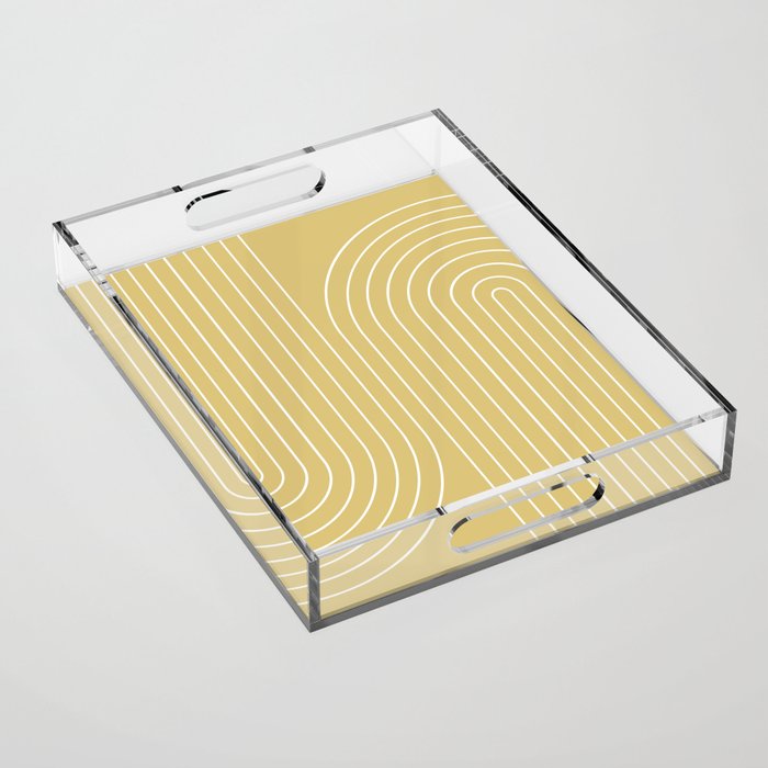 Minimal Line Curvature XXVIII Butter Yellow Mid Century Modern Arch Abstract Acrylic Tray Gallery Image 1