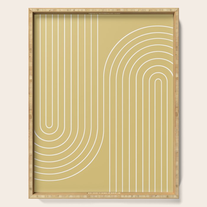 Minimal Line Curvature XXVIII Butter Yellow Mid Century Modern Arch Abstract Serving Tray Gallery Image 1