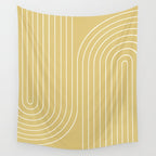 Minimal Line Curvature XXVIII Butter Yellow Mid Century Modern Arch Abstract Wall Tapestry Gallery Image 4