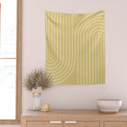 Minimal Line Curvature XXVIII Butter Yellow Mid Century Modern Arch Abstract Wall Tapestry Gallery Image 2