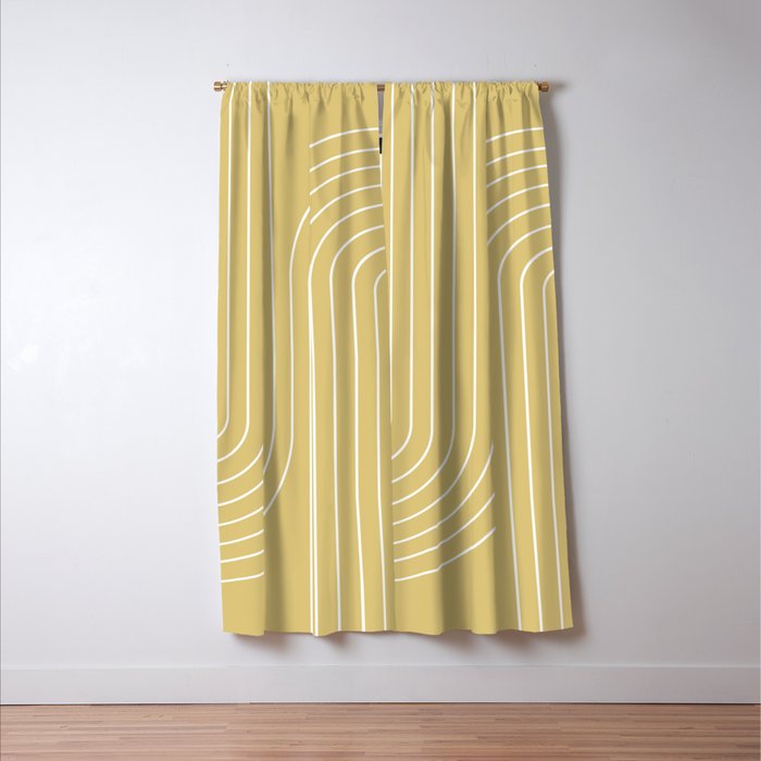 Minimal Line Curvature XXVIII Butter Yellow Mid Century Modern Arch Abstract Window Curtain Gallery Image 3