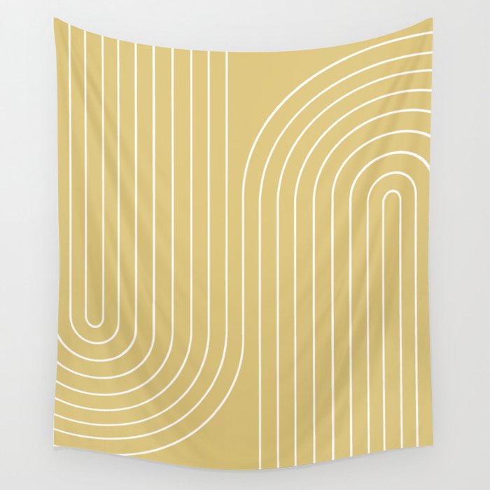 Minimal Line Curvature XXVIII Butter Yellow Mid Century Modern Arch Abstract Wall Tapestry Gallery Image 1