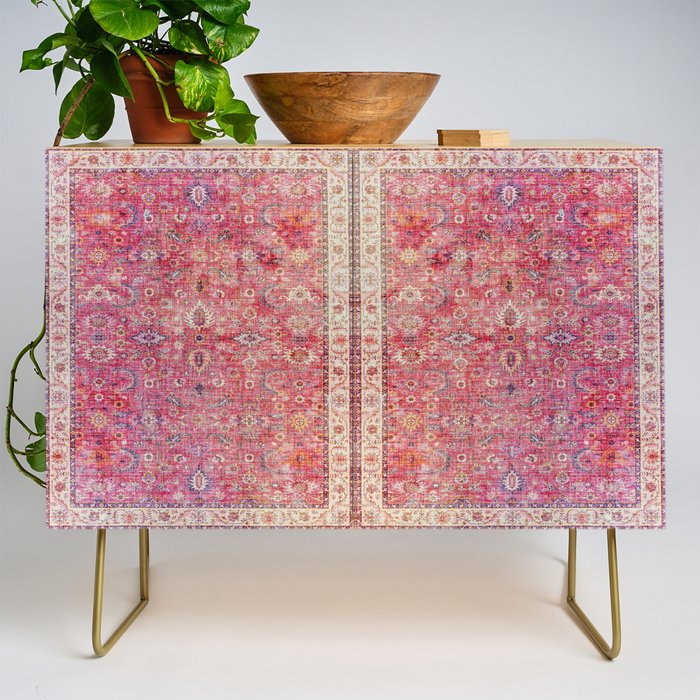 Pink Vintage Antique Oriental Traditional Moroccan Original Artwork Credenza Gallery Image 1