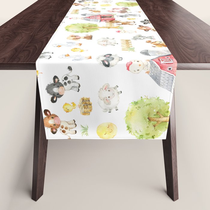 Watercolor Farm Animals Table Runner Gallery Image 1