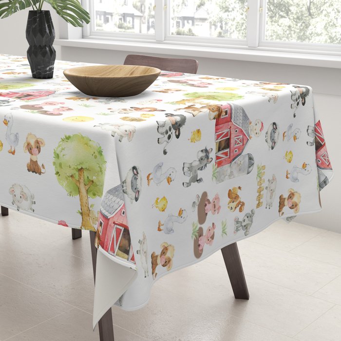 Watercolor Farm Animals Tablecloth Gallery Image 3