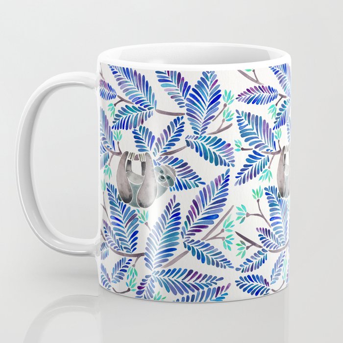 Happy Sloth - Tropical Blue Leaves Coffee Mug Gallery Image 3