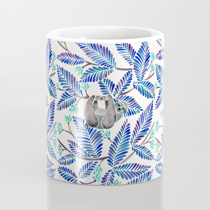 Happy Sloth - Tropical Blue Leaves Coffee Mug Gallery Image 4