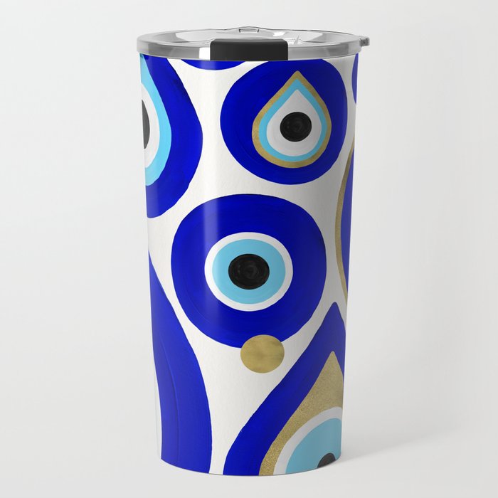 Evil Eye Charms on White Travel Mug Gallery Image 1