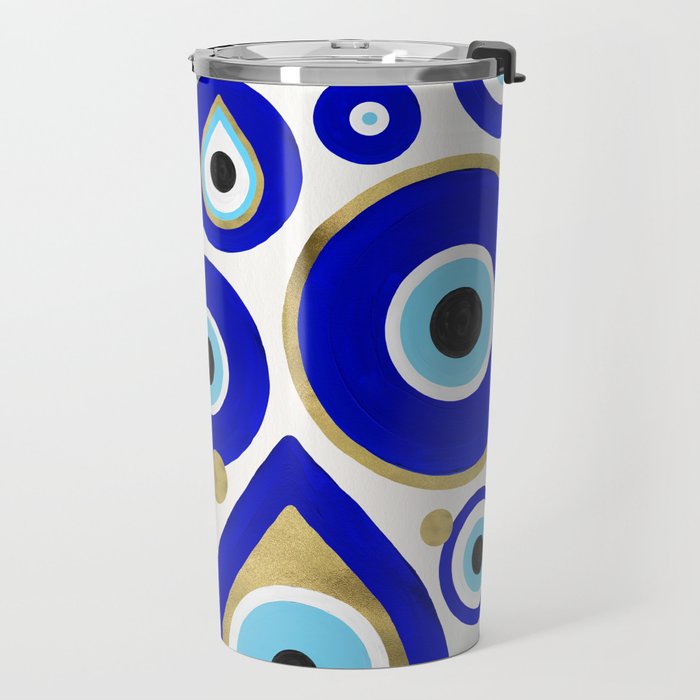 Evil Eye Charms on White Travel Mug Gallery Image 2
