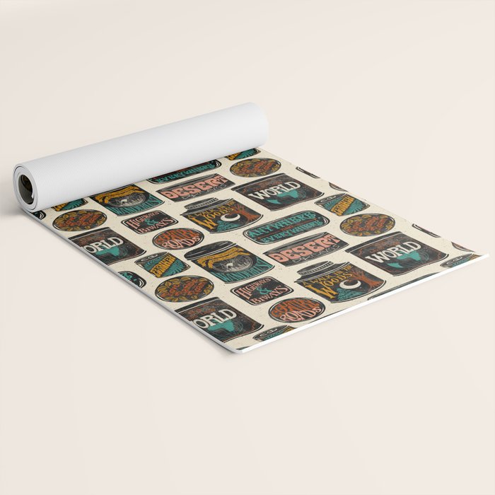 Vagabondâs Cupboard - black and cream with red, gold, teal, and peach Yoga Mat Gallery Image 2