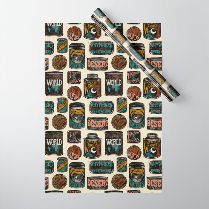 Vagabondâs Cupboard - black and cream with red, gold, teal, and peach Wrapping Paper Gallery Image 1