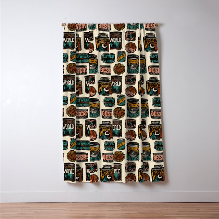 Vagabondâs Cupboard - black and cream with red, gold, teal, and peach Window Curtain Gallery Image 3