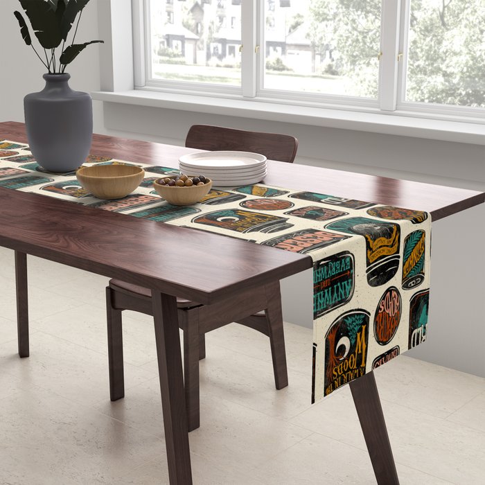 Vagabondâs Cupboard - black and cream with red, gold, teal, and peach Table Runner Gallery Image 2