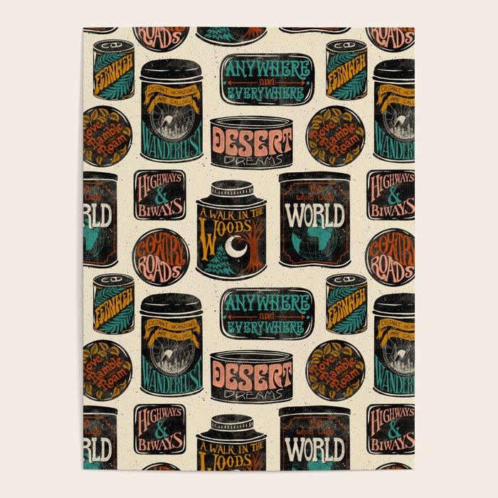 Vagabondâs Cupboard - black and cream with red, gold, teal, and peach Poster Gallery Image 1