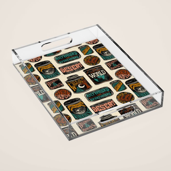 Vagabondâs Cupboard - black and cream with red, gold, teal, and peach Acrylic Tray Gallery Image 1