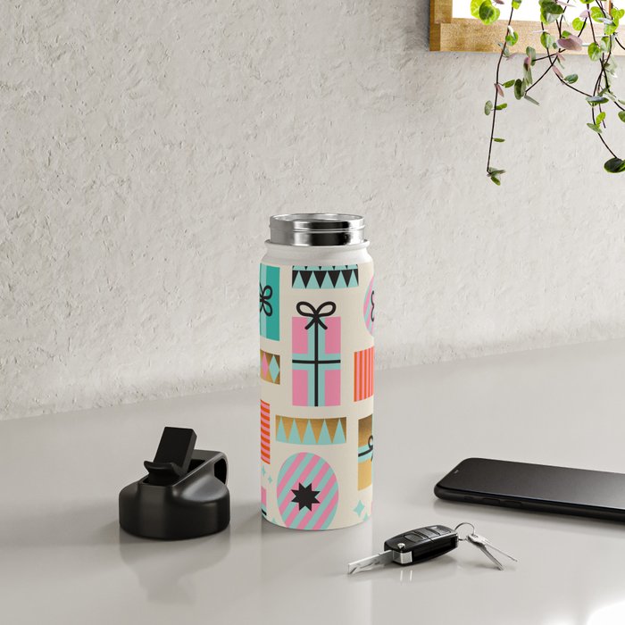 Retro Geometric Christmas gift Pattern 2 Water Bottle Gallery Image 4