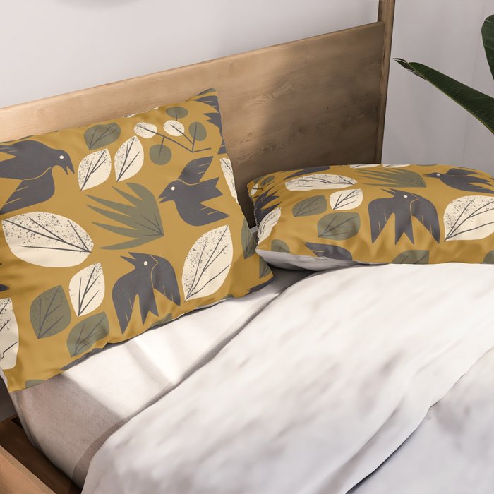 Birds and Leaves Grid Pillow Sham Gallery Image 2