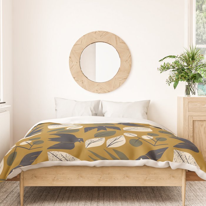 Birds and Leaves Grid Duvet Cover Gallery Image 3