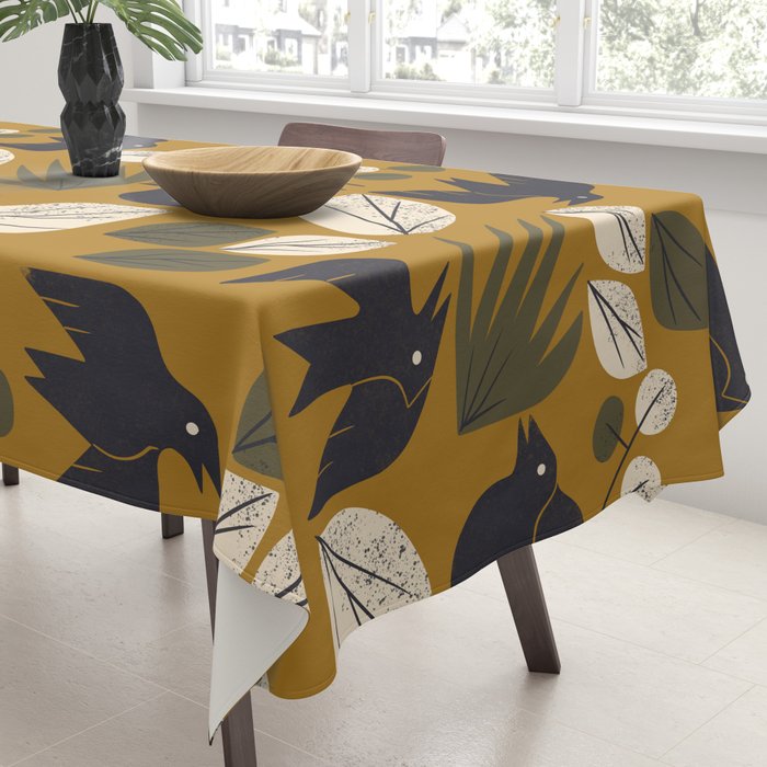 Birds and Leaves Grid Tablecloth Gallery Image 3