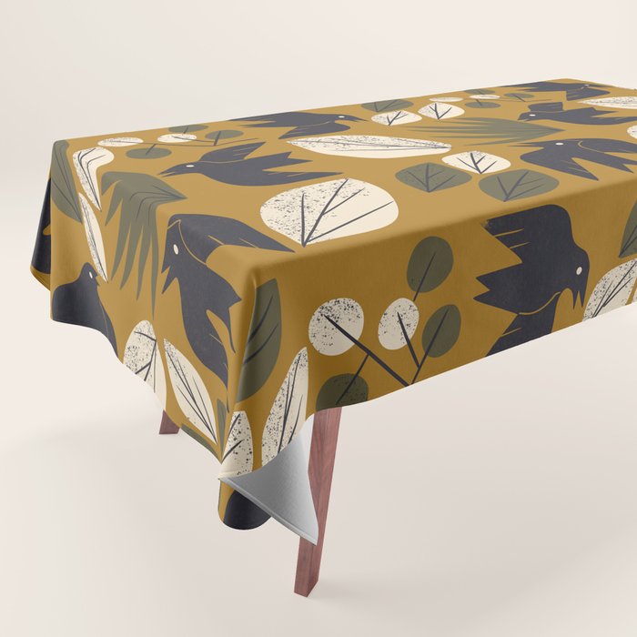 Birds and Leaves Grid Tablecloth Gallery Image 1
