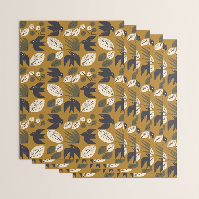 Birds and Leaves Grid Wrapping Paper Gallery Image 3