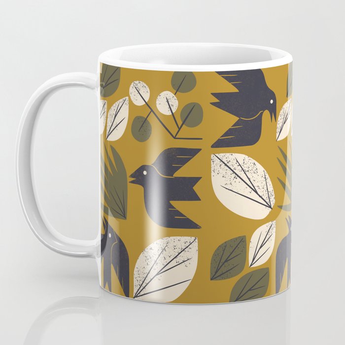 Birds and Leaves Grid Coffee Mug Gallery Image 3