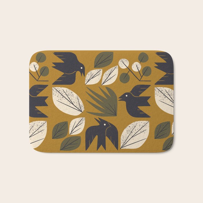 Birds and Leaves Grid Bath Mat Gallery Image 1