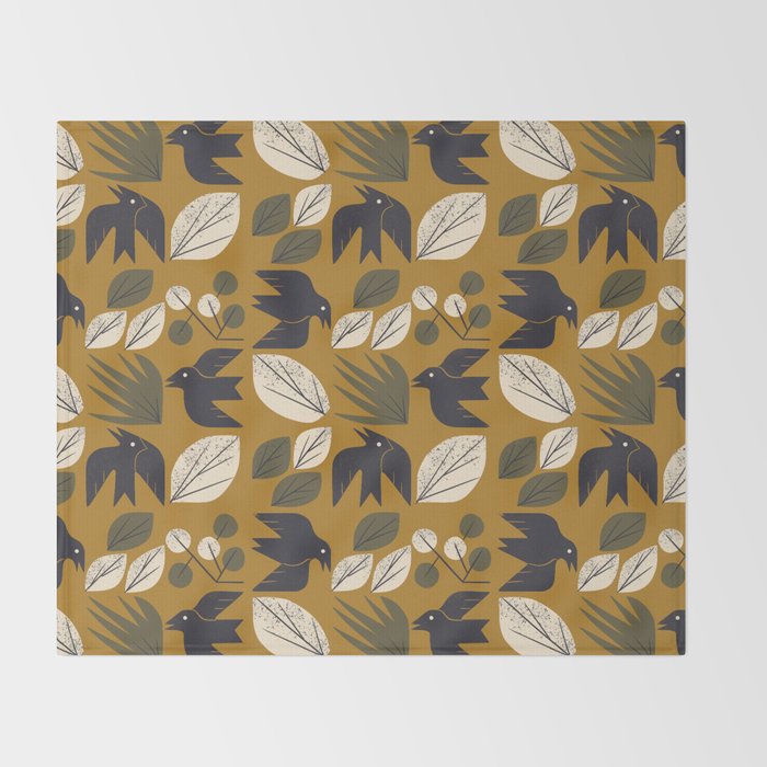 Birds and Leaves Grid Throw Blanket Gallery Image 2