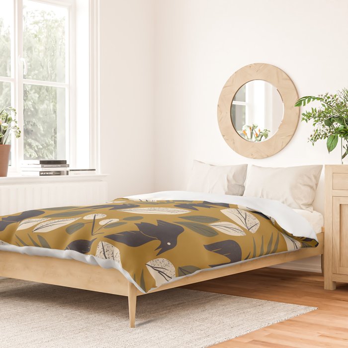 Birds and Leaves Grid Duvet Cover Gallery Image 2