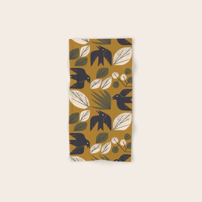 Birds and Leaves Grid Bath Towel Gallery Image 1