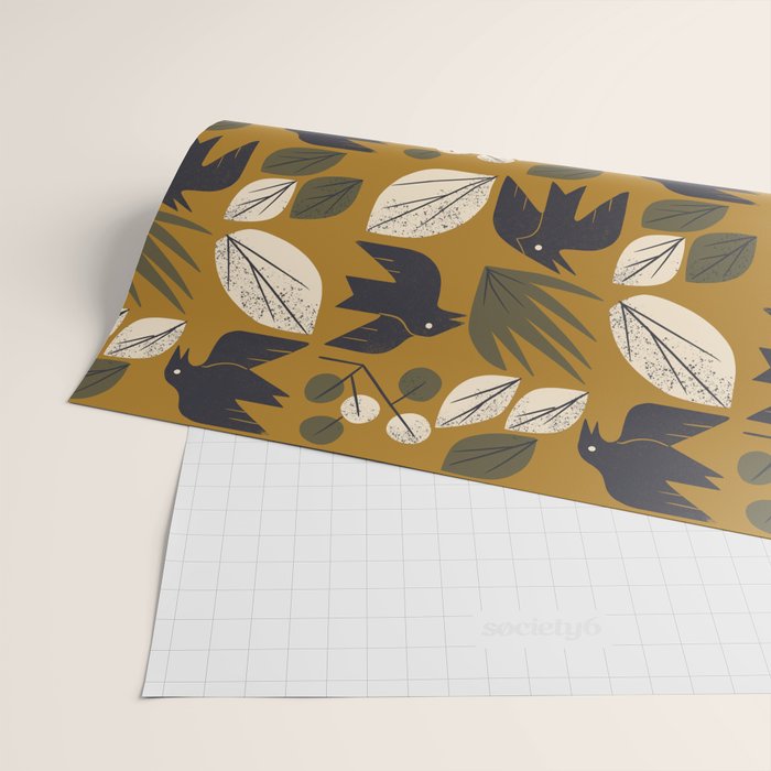 Birds and Leaves Grid Wrapping Paper Gallery Image 2