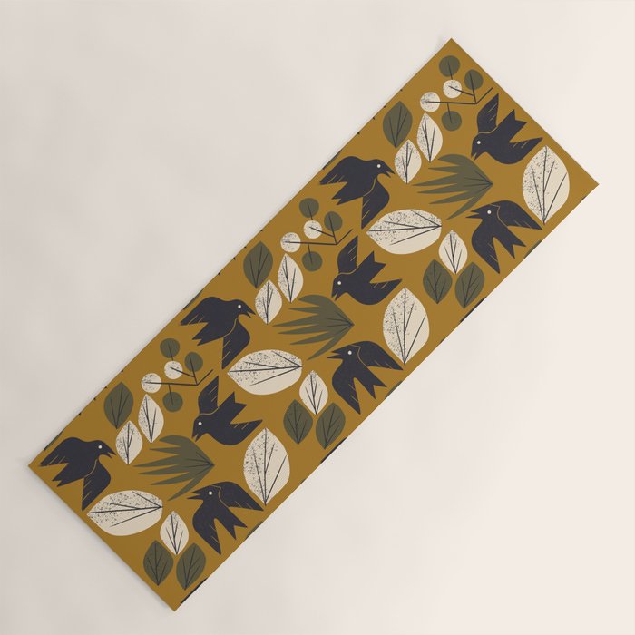 Birds and Leaves Grid Yoga Mat Gallery Image 1