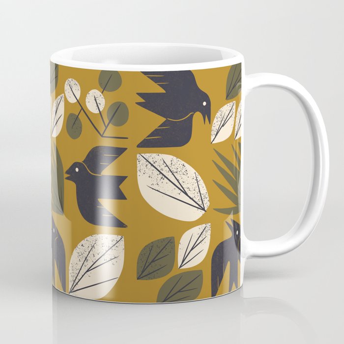 Birds and Leaves Grid Coffee Mug Gallery Image 1