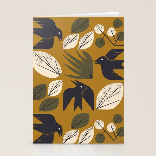 Birds and Leaves Grid Stationery Card Gallery Image 2
