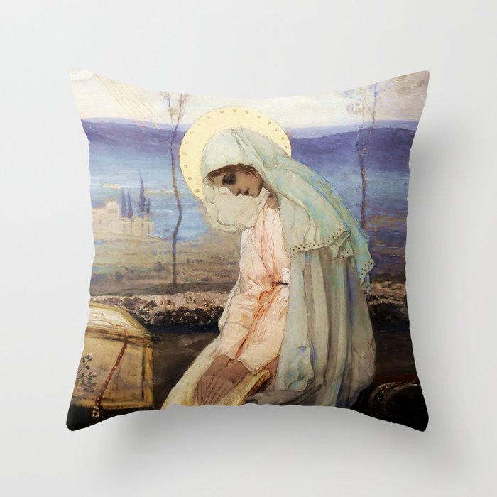 âThe Virgin Maryâ by Mikhail Nesterov Throw Pillow Gallery Image 6