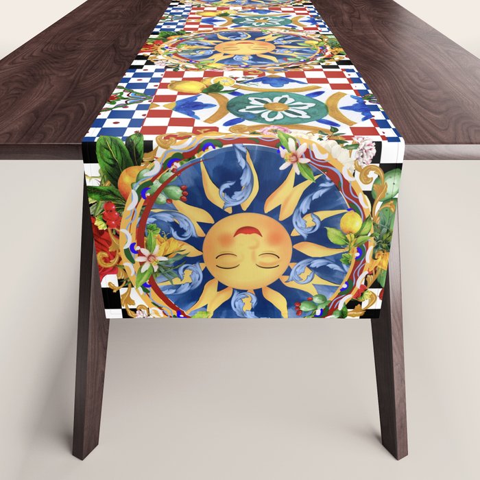Sicilian sun,majolica,lemon,roses art Table Runner Gallery Image 1