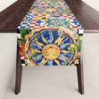 Sicilian sun,majolica,lemon,roses art Table Runner Gallery Image 1