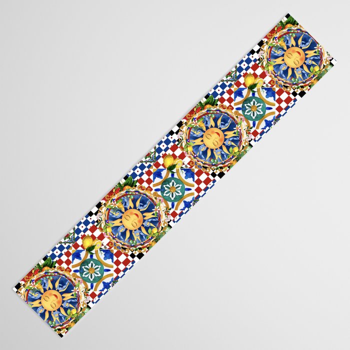 Sicilian sun,majolica,lemon,roses art Table Runner Gallery Image 3