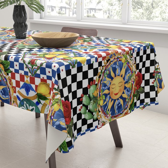 Sicilian sun,majolica,lemon,roses art Tablecloth Gallery Image 3