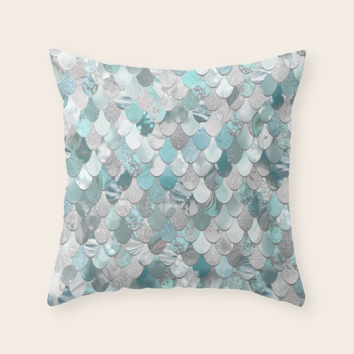 Mermaid Aqua and Grey Throw Pillow Gallery Image 6