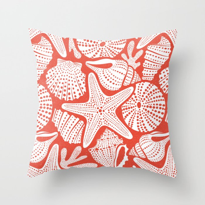 Ocean Floor Nautical Shells Red Throw Pillow Gallery Image 1