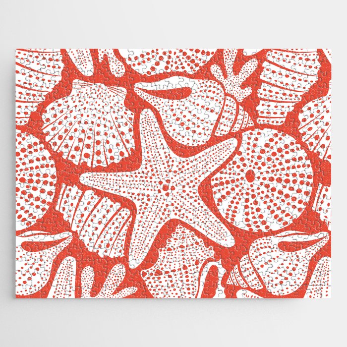 Ocean Floor Nautical Shells Red Jigsaw Puzzle Gallery Image 1