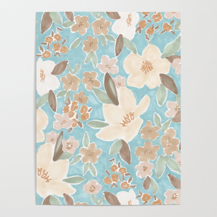 Ditsy Marker Florals - Turquoise Poster Gallery Image 4