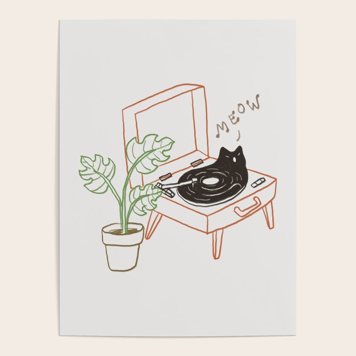 Cat and Plant 78: Vinyl Cat Poster Gallery Image 1