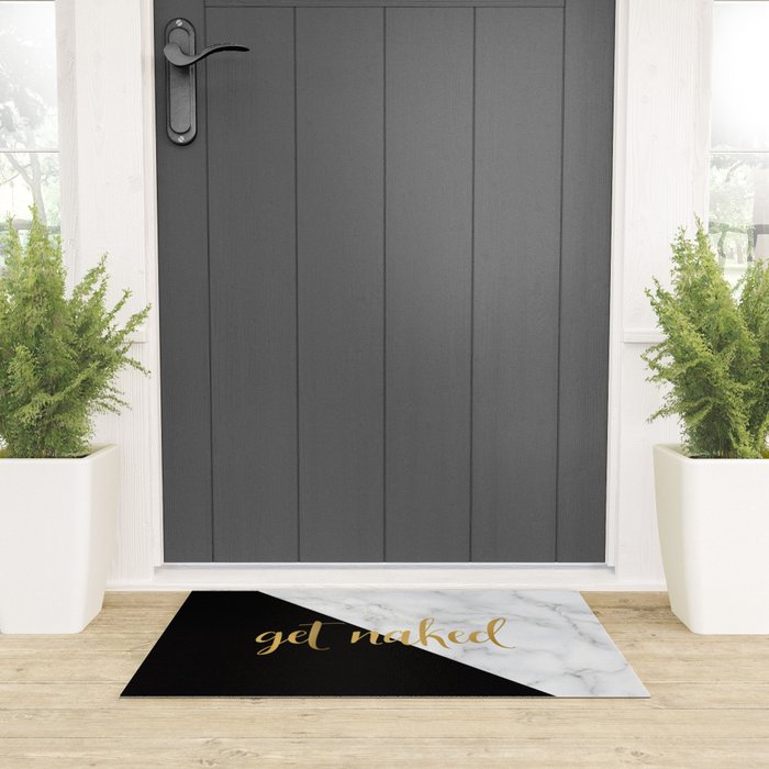 Get Naked, Bathroom Art, Meme, Black and White Marble Welcome Mat Gallery Image 3