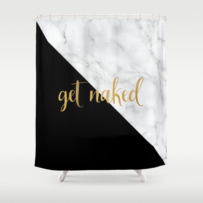 Get Naked, Bathroom Art, Meme, Black and White Marble Shower Curtain Gallery Image 1